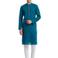 PAROKSH Men Sea Green & Beige Woven Design Cotton Thread Work Handloom Kurta