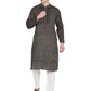 PAROKSH Men's Brown mangalgiri Handloom Cotton Straight Embroidered Long Ethnic Kurta