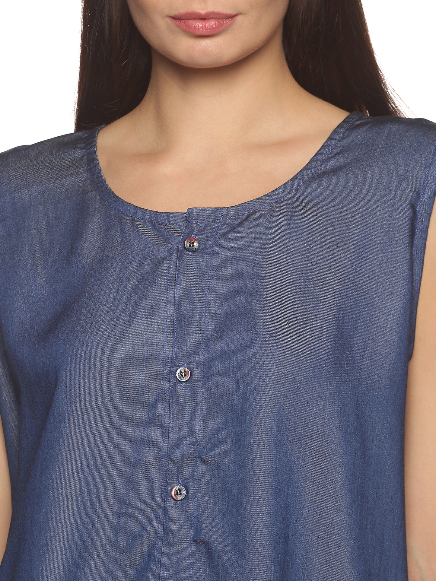 SAHORA Blue Denim Sleeveless Shirt Top