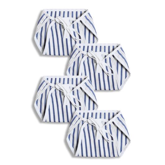Infants Pack of 4 striped blue organic cotton muslin cushioned langot cloth diapers