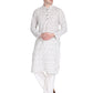 PAROKSH Men White & Grey Ikat Woven Design Straight Kurta