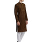 PAROKSH Men Brown & Beige Woven Design Cotton Thread Work Handloom Kurta