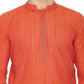 PAROKSH Men Red Striped Long Sleeves Cotton Straight Kurta