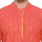 PAROKSH Men Coral  Red Butti cotton Straight Kurta