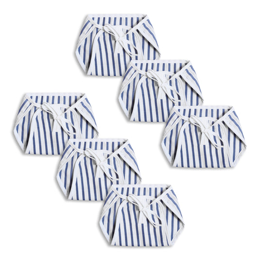 Infants Pack of 6 striped blue organic cotton muslin cushioned langot cloth diapers