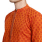 PAROKSH Men Orange & Beige Woven Design Cotton Thread Work Handloom Kurta