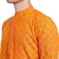 PAROKSH Men Mustard & Beige Woven Design Cotton Thread Work Handloom Kurta