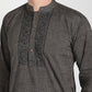 PAROKSH Men's Brown mangalgiri Handloom Cotton Straight Embroidered Long Ethnic Kurta
