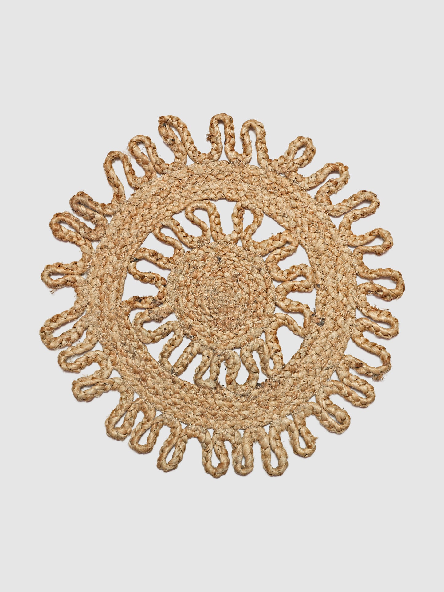 Set Of 4 Brown Braided Round Jute Table Placemats