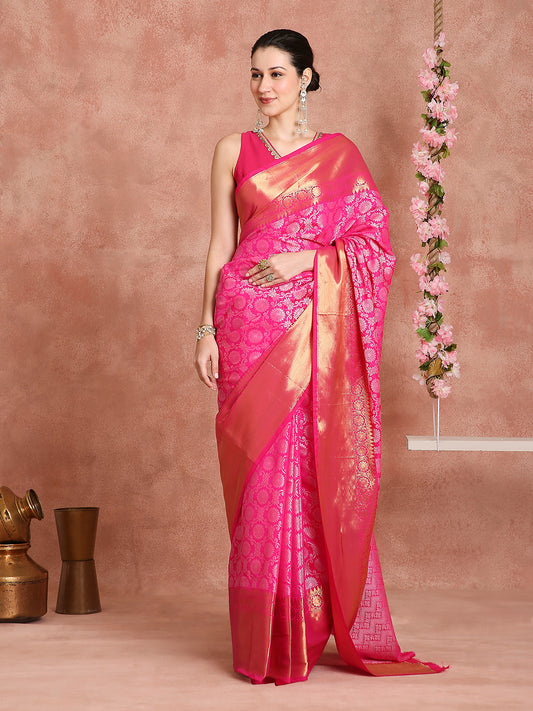 Womens's Handloom Kora Tissue Woven Silver saree with zari pallu