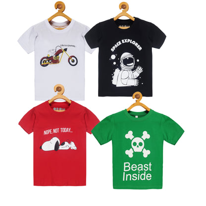 OBOW Boy's Cotton Printed Tshirt Combo (Pack of 4)