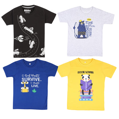 OBOW Boy's Cotton Printed Tshirt Combo (Pack of 4)