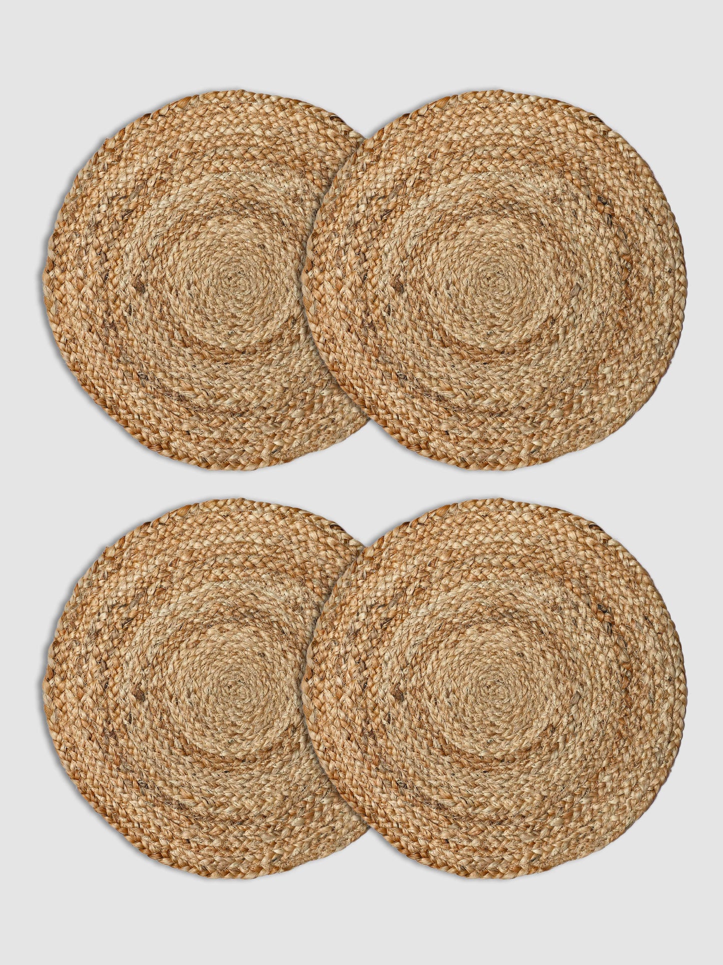 Set Of 4 Brown Braided Reversible Jute Table Placemats