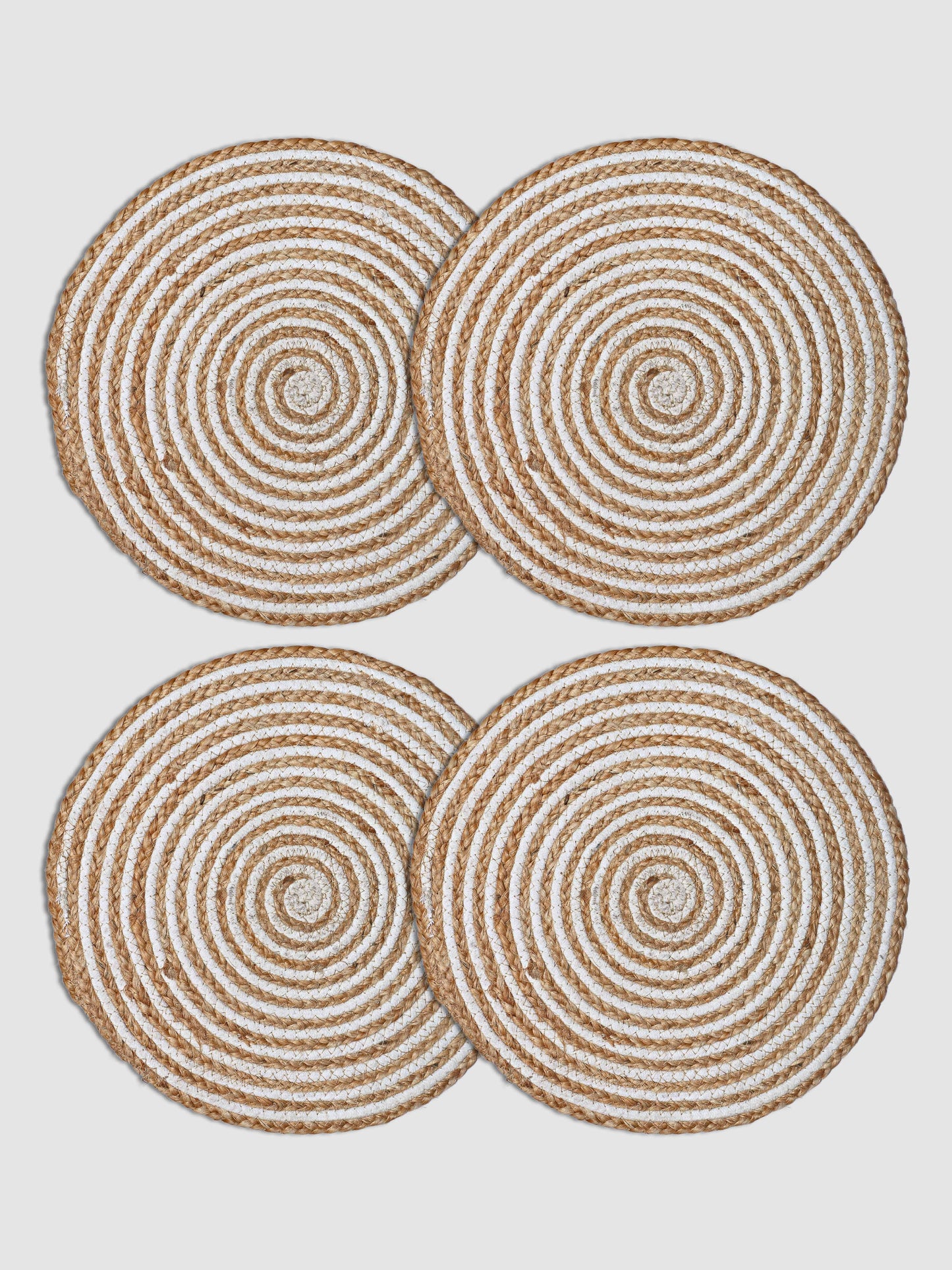 Set Of 4 Brown Braided Round Jute Table Placemats