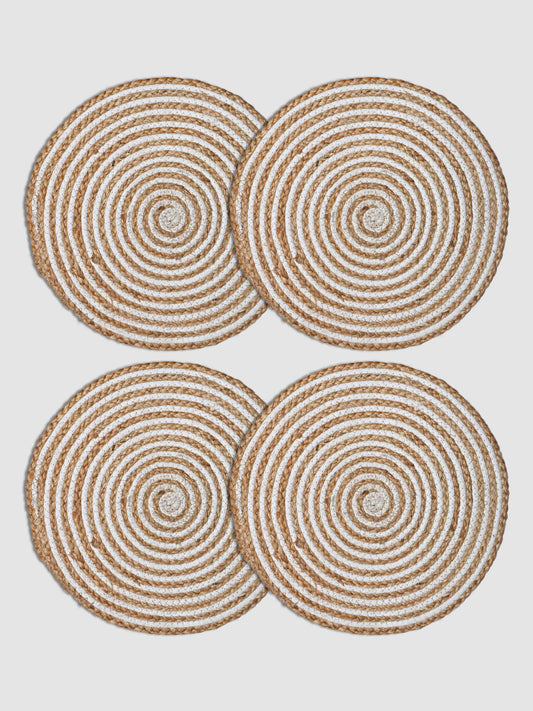 Set Of 4 Brown Braided Round Jute Table Placemats