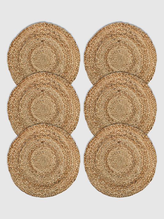 Set Of 6 Brown Braided Reversible Jute Table Placemats