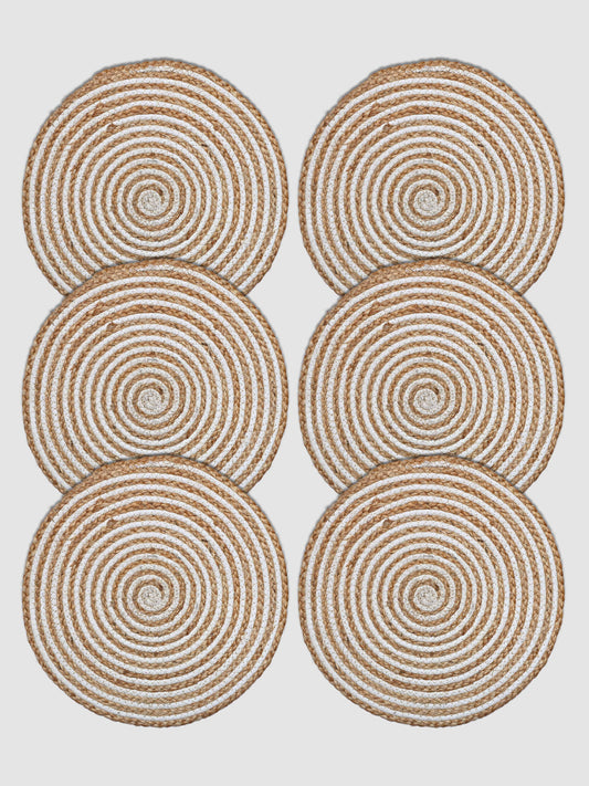 Set Of 6 Brown Braided Round Jute Table Placemats