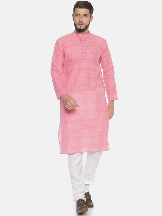 PAROKSH Men Pink dual button cotton Straight Kurta