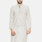 PAROKSH Men white striped cotton Straight Kurta