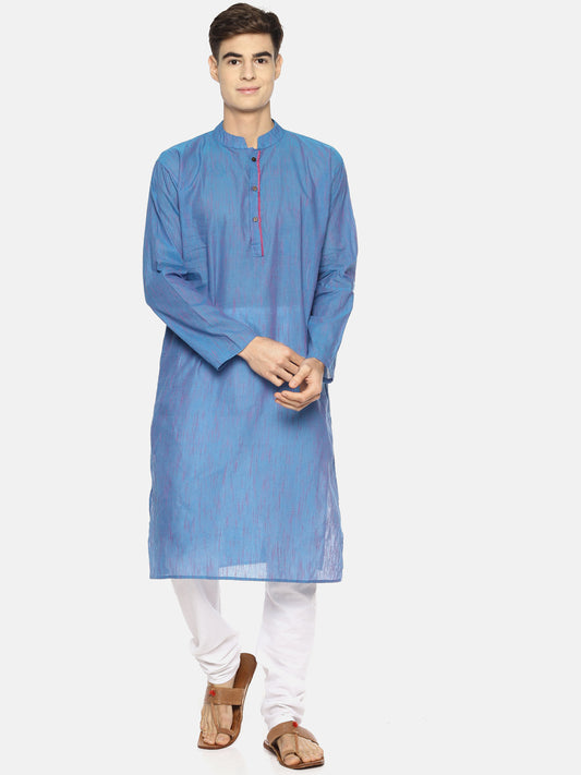 PAROKSH Men Blue pink textured cotton Straight Kurta