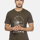 Men's printed round neck olive green t-shirt