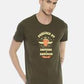 Men's printed round neck olive green t-shirt