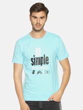 Men's printed round neck aqua blue t-shirt