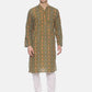 PAROKSH Men Olive green & Orange Printed Straight Kurta