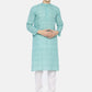 PAROKSH Men sky blue dual button cotton Straight Kurta