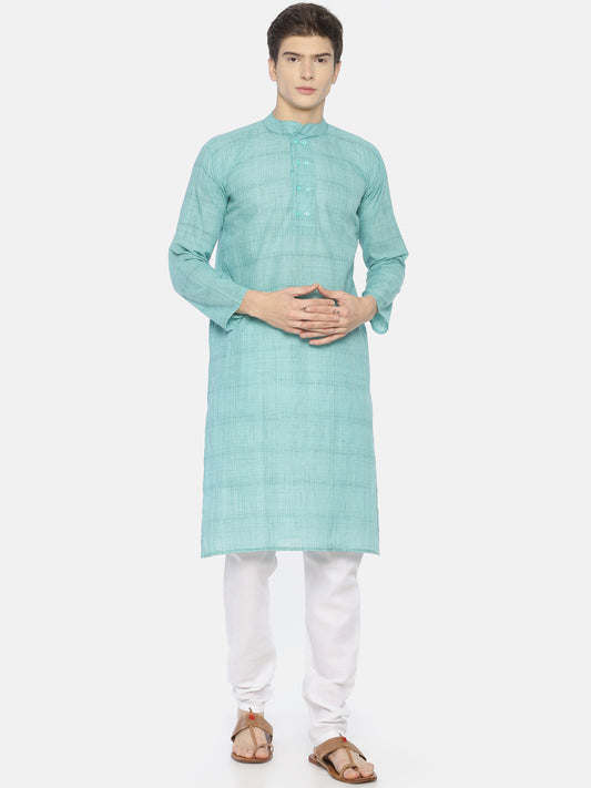 PAROKSH Men sky blue dual button cotton Straight Kurta