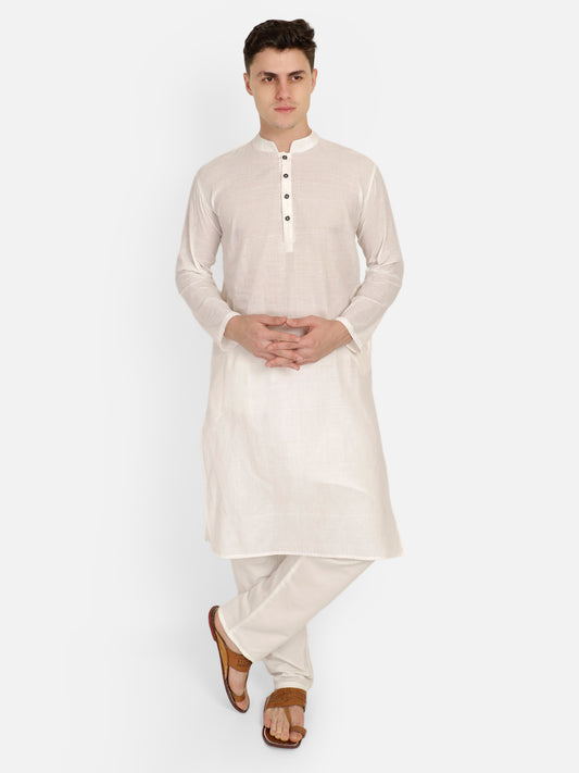 PAROKSH Men White Solid long Kurta