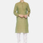 PAROKSH Men light green placket cotton Straight Kurta