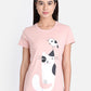 Women's Printed T-shirt (WHITE CAT)