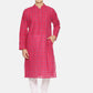 PAROKSH Men pink checkered cotton Straight Kurta