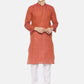PAROKSH Men Red placket cotton Straight Kurta