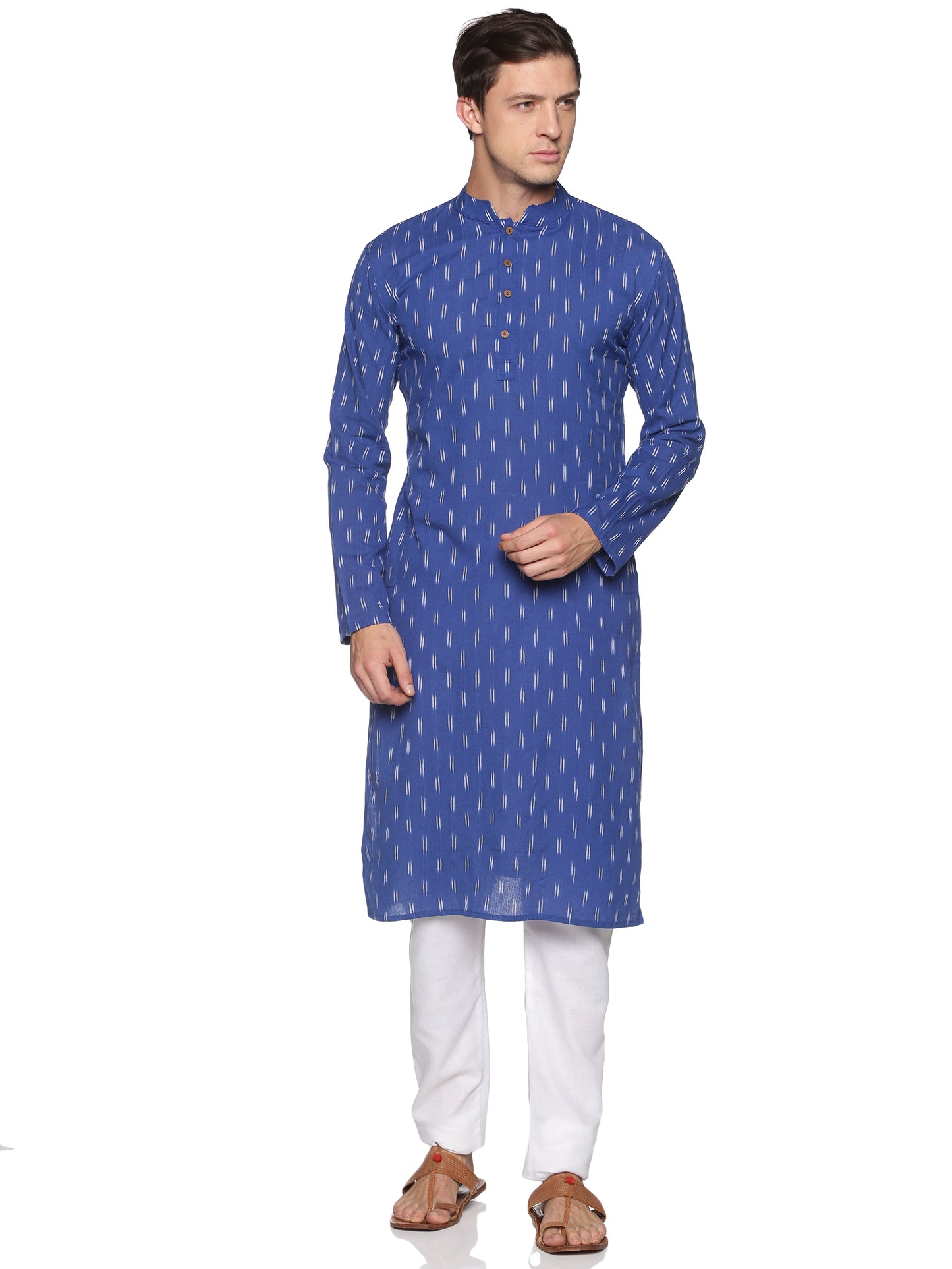 PAROKSH Men Blue & White Printed Khadi Handloom Pure Cotton Kurta