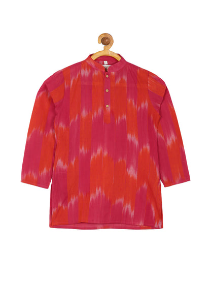 PAROKSH Boys Pink Dyed Pure Cotton Ikat straight Kurta