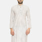 PAROKSH Men white line detail cotton Straight Kurta