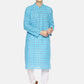 PAROKSH Men sky blue checkered cotton Straight Kurta