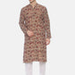 PAROKSH Men Beige & Red Printed Straight Kurta