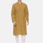 PAROKSH Men Mustard Yellow & Blue Woven Design Straight Kurta