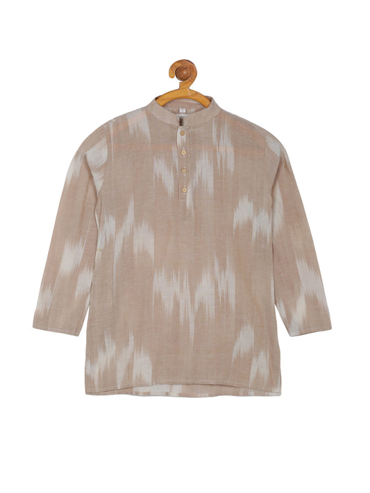 PAROKSH Boys Beige Dyed Keyhole Neck Flared Sleeves Thread Work Pastels Khadi Handloom Kurta