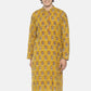 PAROKSH Men Mustard yellow cotton block print Straight Kurta