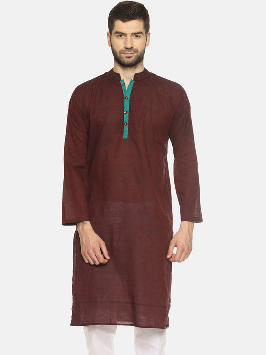 PAROKSH Men Maroon placket cotton Straight Kurta