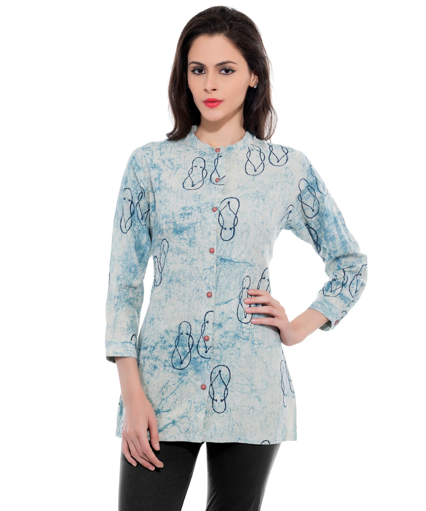 RESHA Women blue dyed indigo blockprint shirt