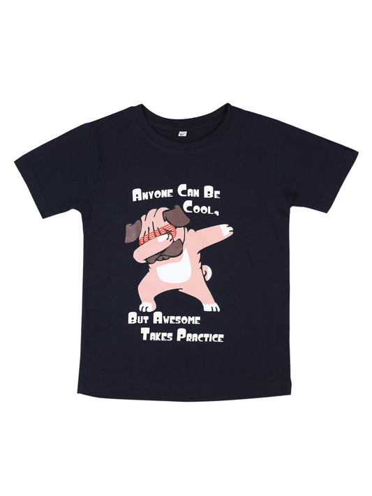 Kids Printed round neck Pink t-shirt