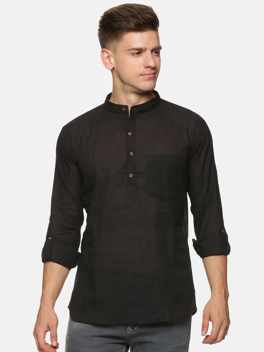 PAROKSH Men Black Solid Cotton Kurta