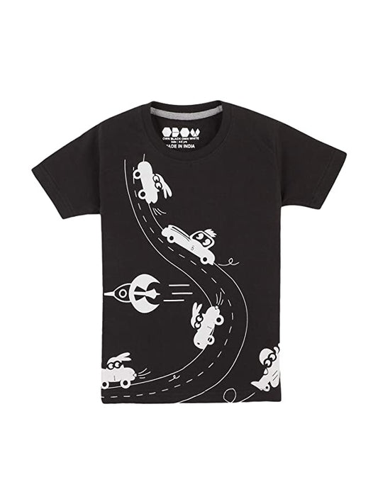 Kids Printed round neck black t-shirt