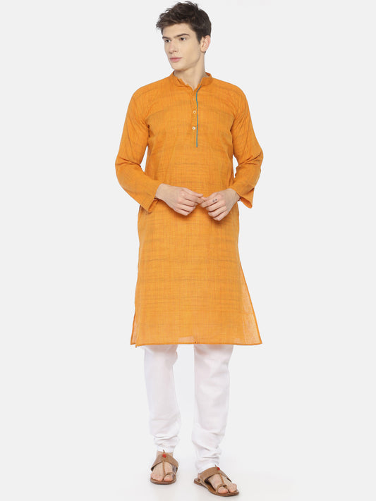 PAROKSH Men Orange placket cotton Straight Kurta