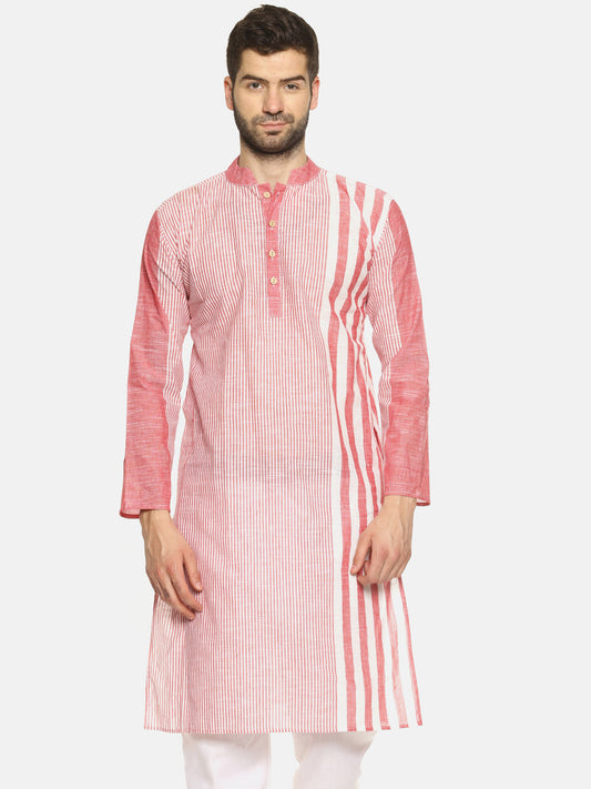 PAROKSH Men pink line detail cotton Straight Kurta